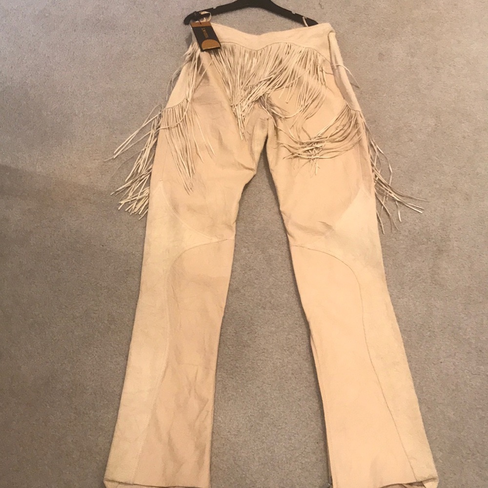 NWT Versace beige suede and leather pants
